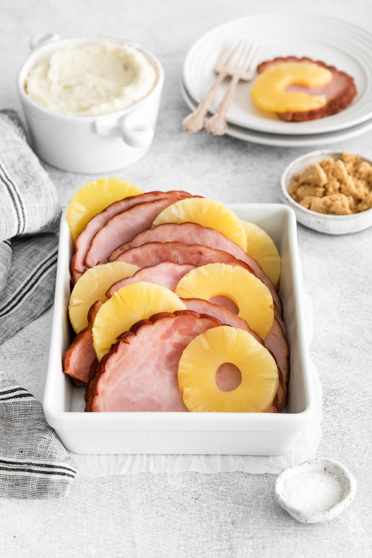 the completed instant pot ham recipe on a table and ready to serve