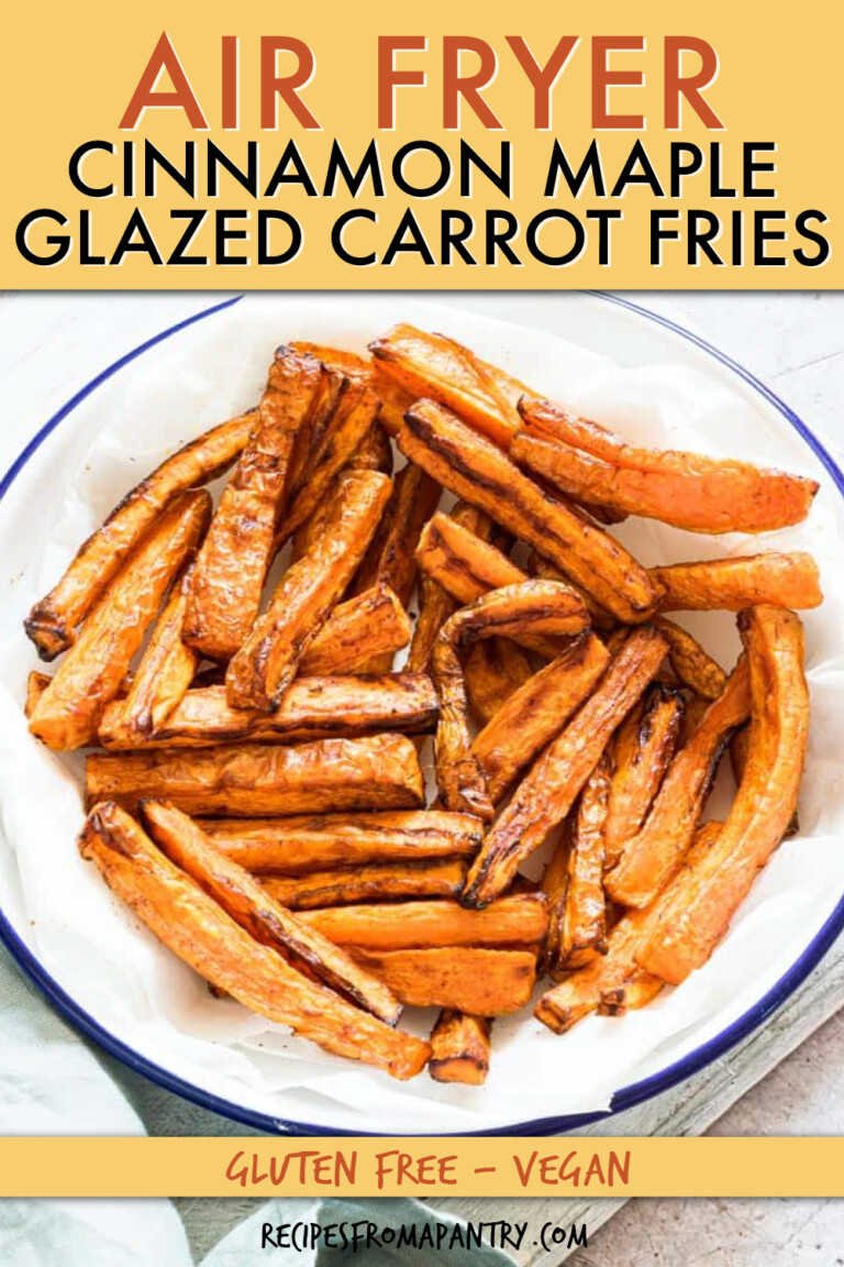 Overhead view of carrot fries on a plate