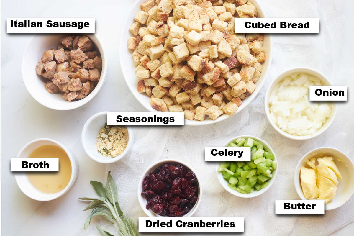 the ingredients needed to make air fryer stuffing