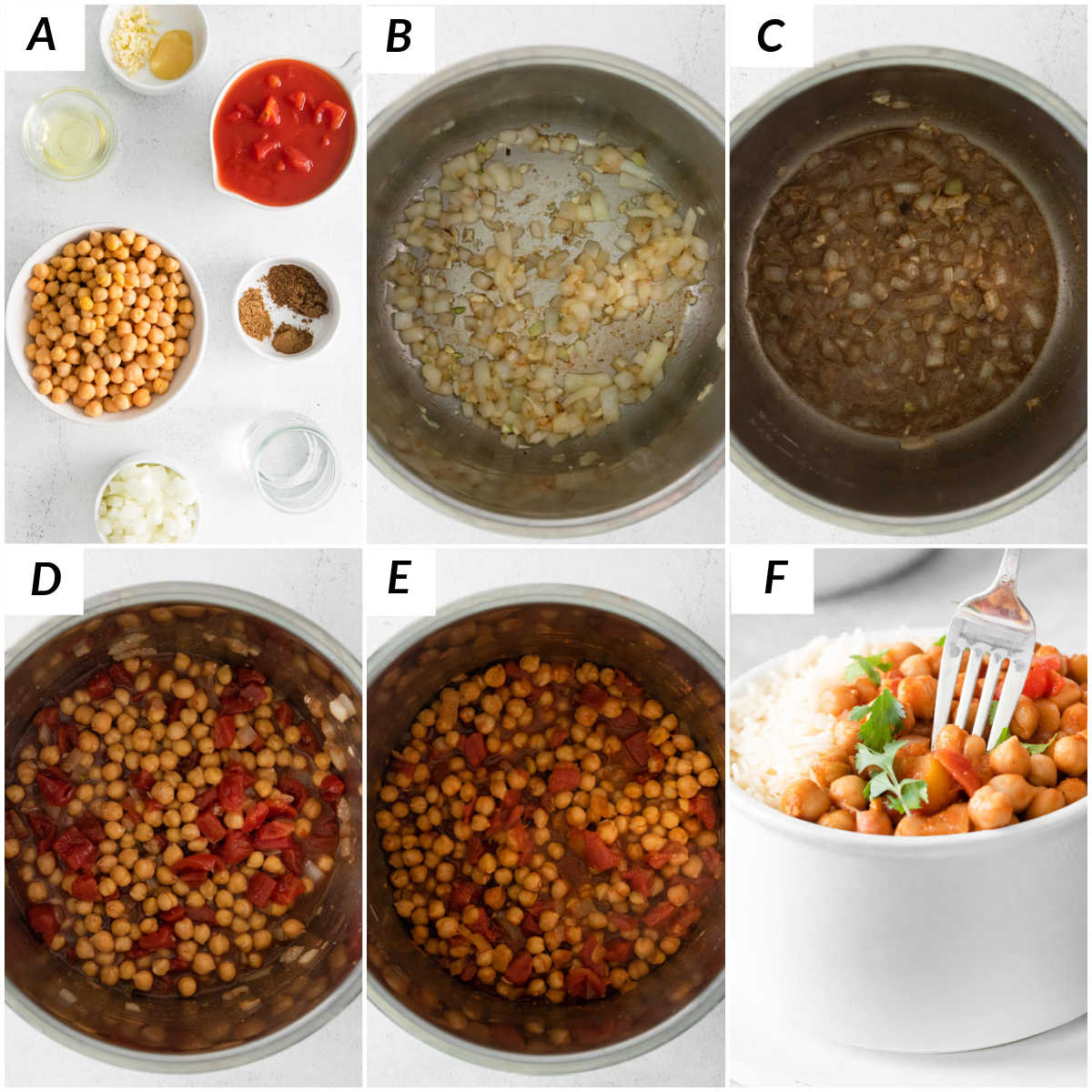 image collage showing the steps for making chana masala instant pot
