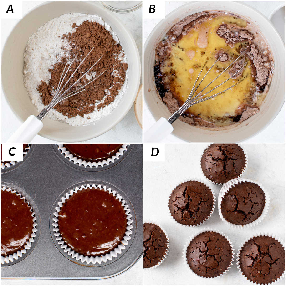 image collage showing the steps for baking halloween cupcakes