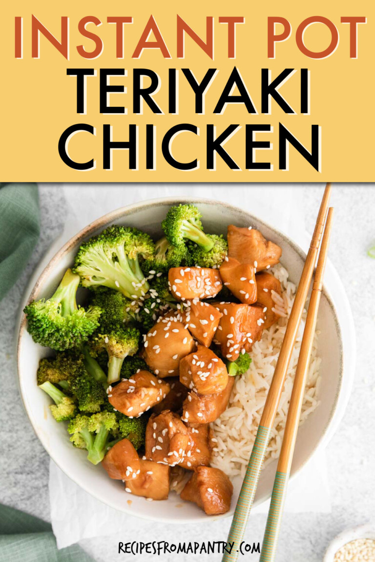 teriyaki chicken in a bowl with broccoli and rice, with chopsticks resting on the edge