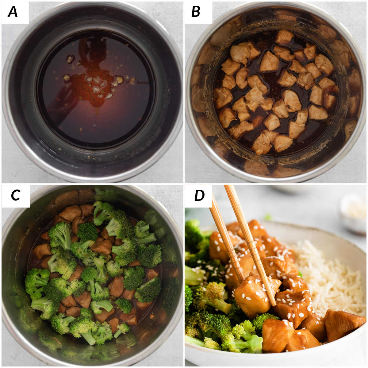 image collage showing the steps for making chicken teriyaki instant pot