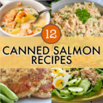 A collage of images of dishes made with canned salmon