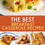A collage of images of breakfast casseroles.