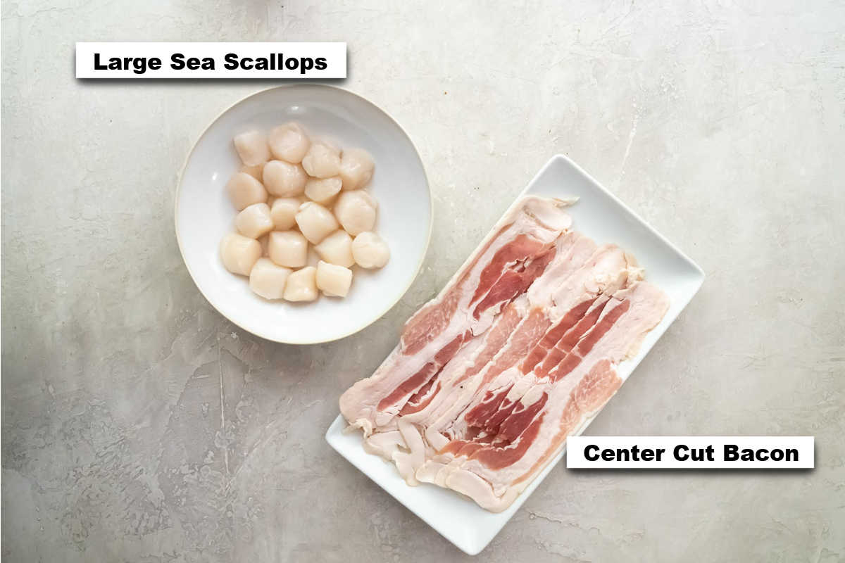 the ingredients for making this bacon wrapped scallops air fryer recipe