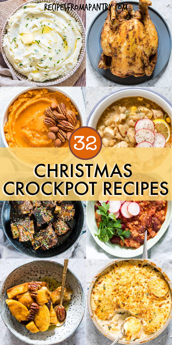 A collage of images of christmas dishes made in a crockpot