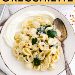 Orecchiette pasta in a bowl with a spoon