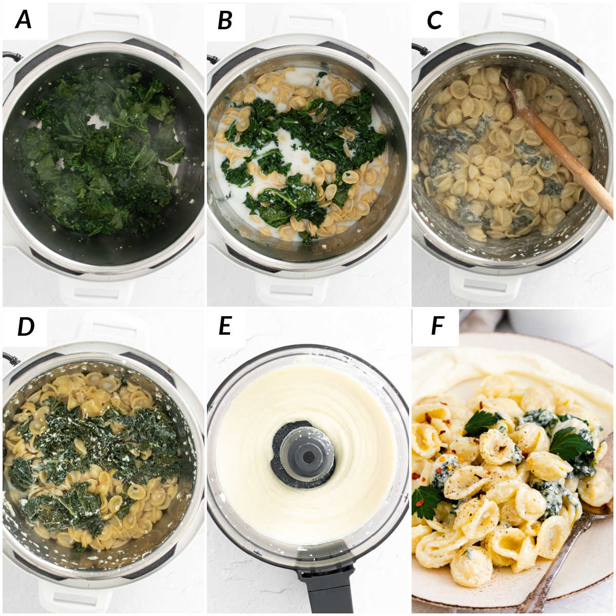 image collage showing the steps for making instant pot orecchiette