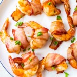 the finished bacon wrapped shrimp air fryer recipe