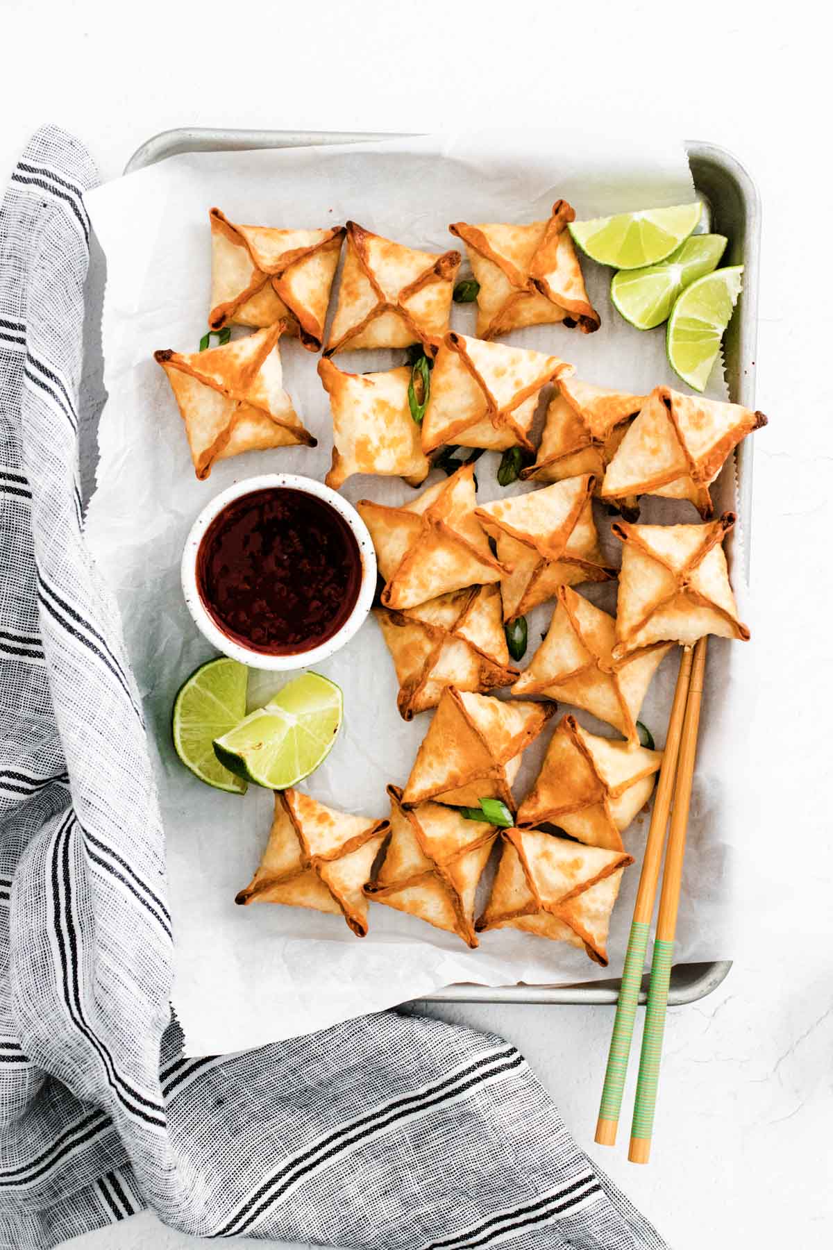 the finished crab rangoons air fryer recipe ready to serve