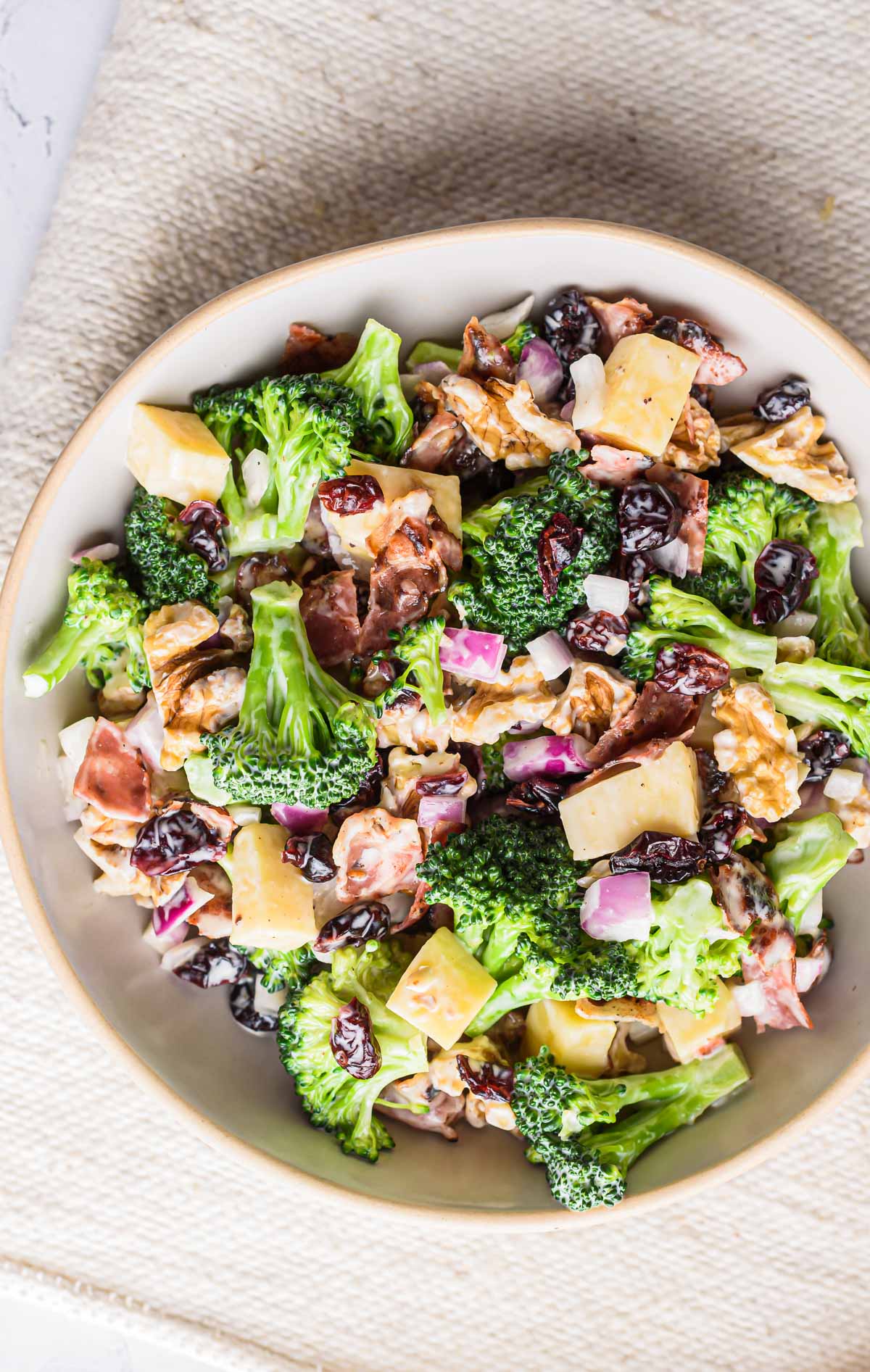 the completed broccoli cranberry salad recipe