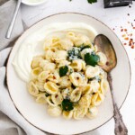 the completed instant pot orecchiette pasta recipe