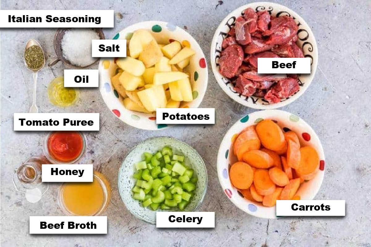 the ingredients needed to make instant pot beef stew