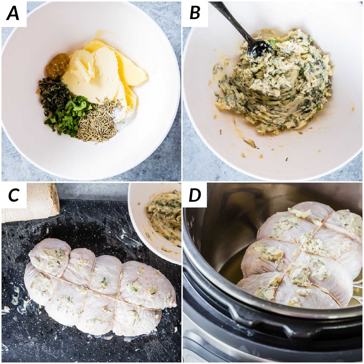image collage showing some of the steps for making Instant Pot turkey breast