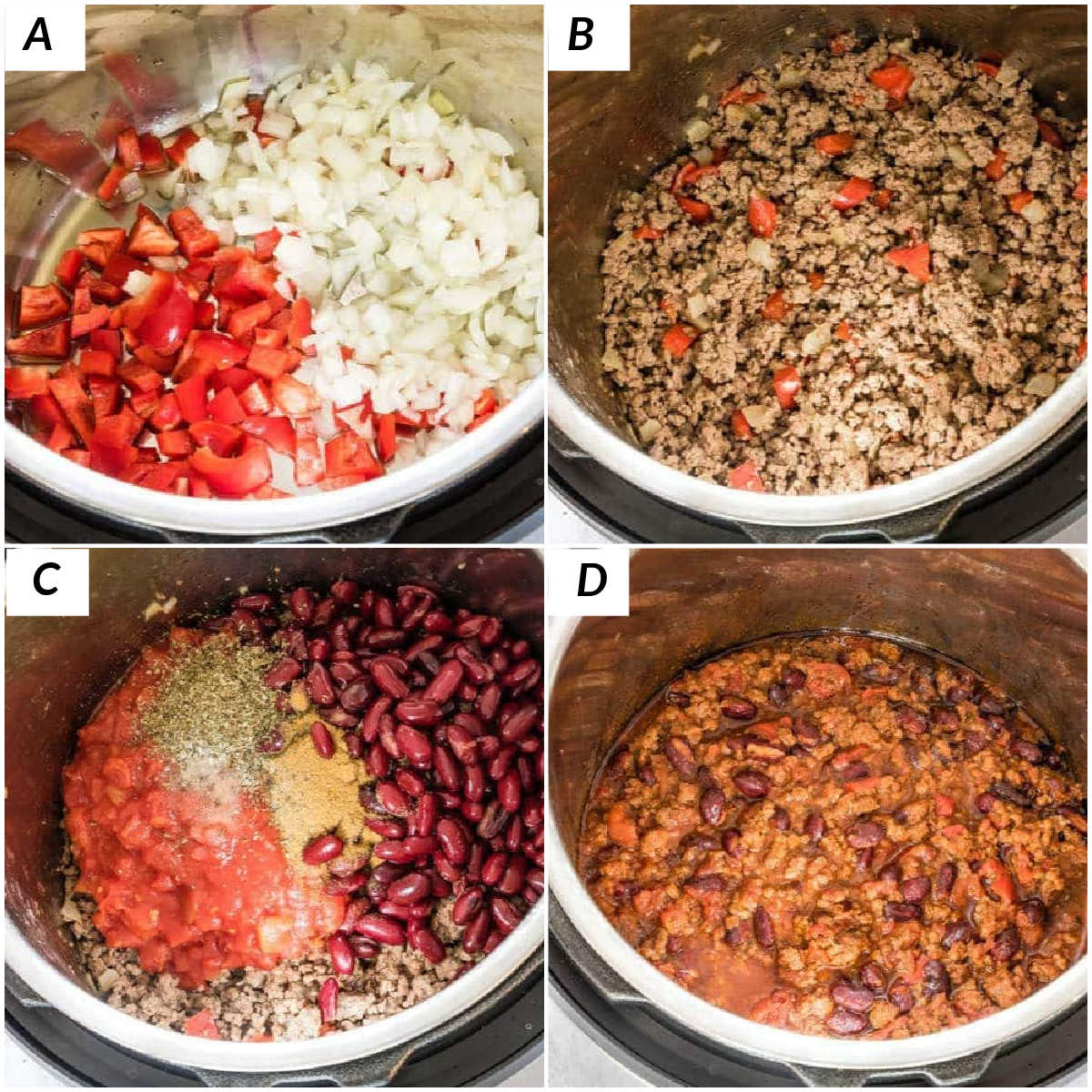 image collage showing some of the steps for making instant pot venison chili