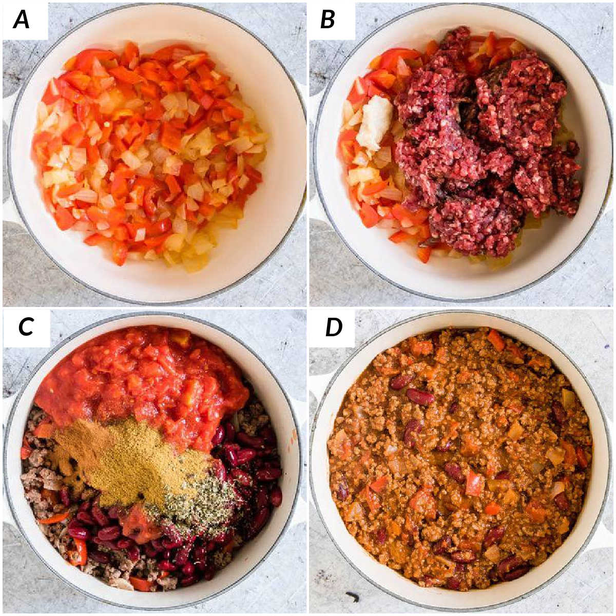 image collage showing the steps for making venison chili