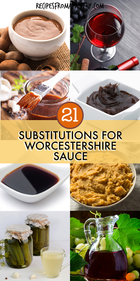 A collage of images of items that can be used as replacements for worcestershire sauce