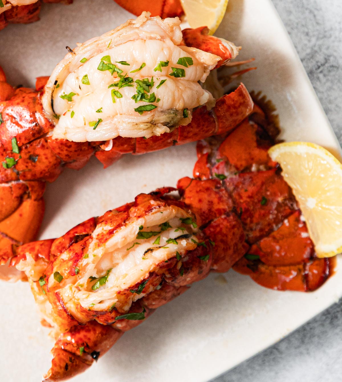 close up view of the cooked air fryer lobster tail