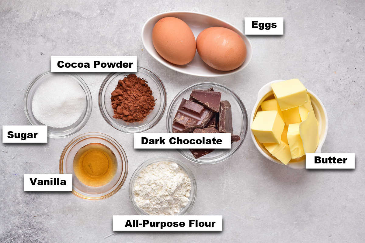 the ingredients for making this chocolate lava cake recipe