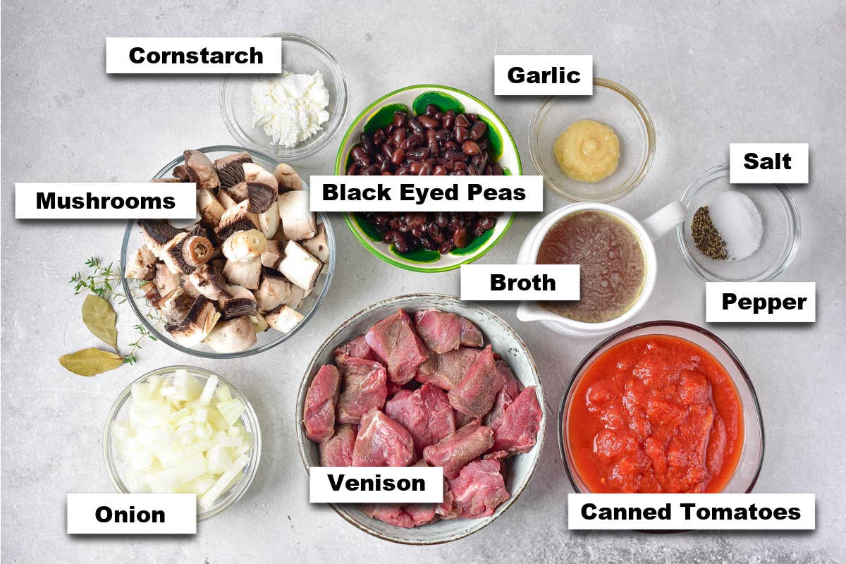 the ingredients for making this deer stew recipe