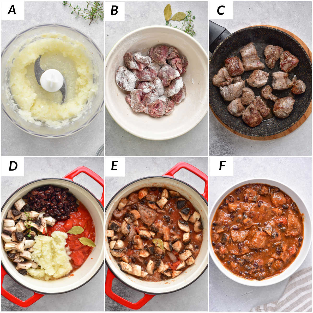 image collage showing the steps for making easy venison stew