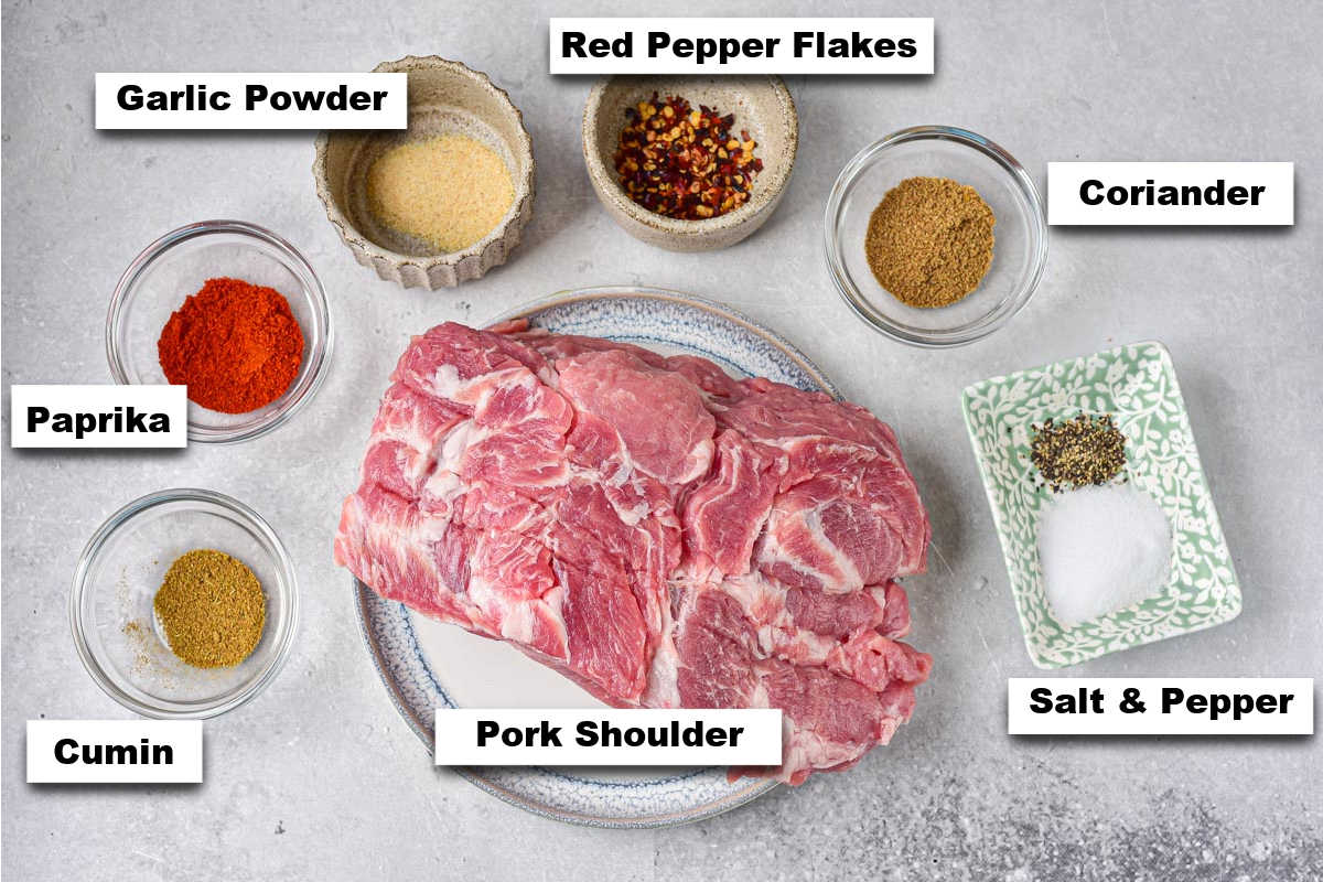 the ingredients needed to make pulled pork on charcoal grill