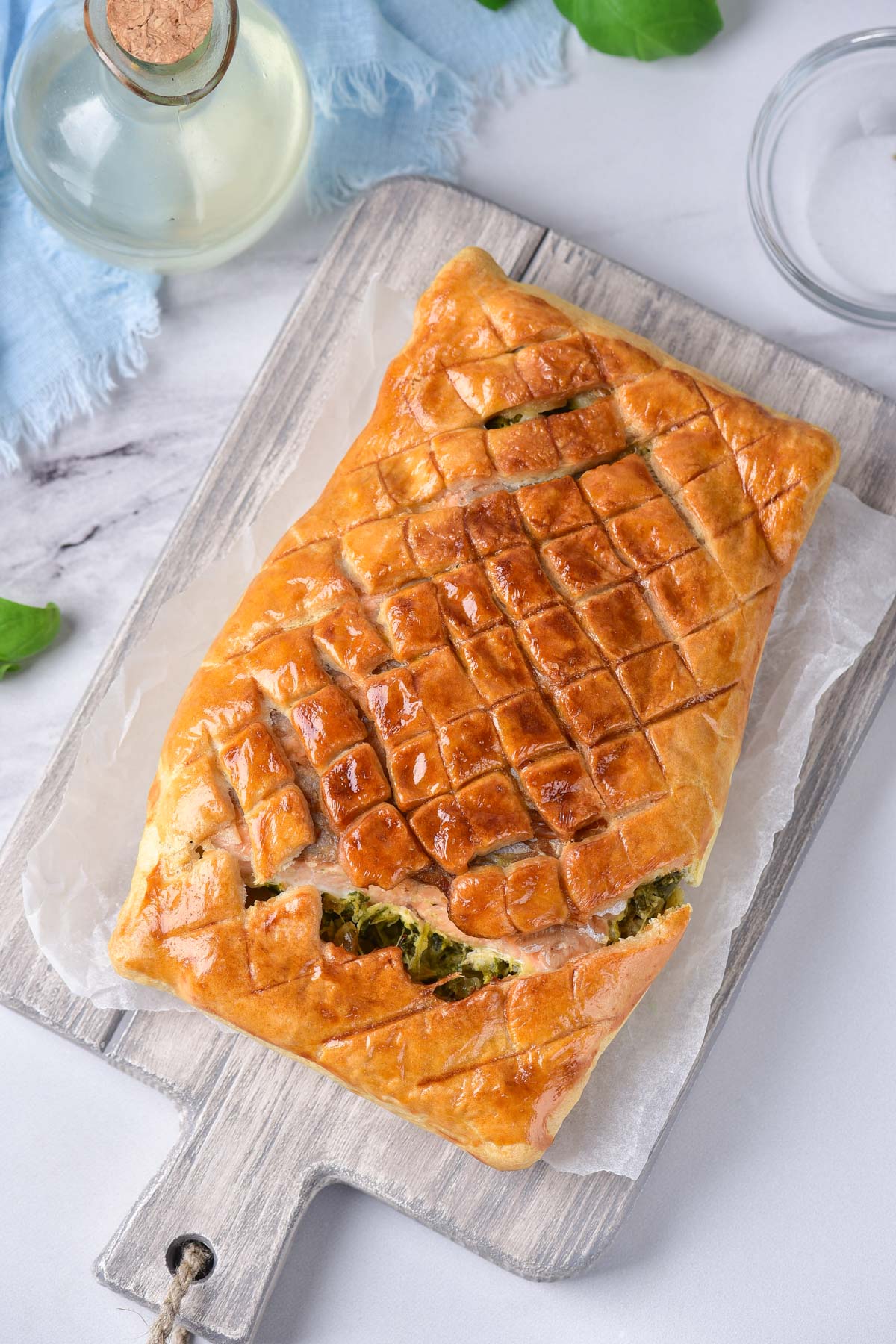 the completed salmon wellington recipe