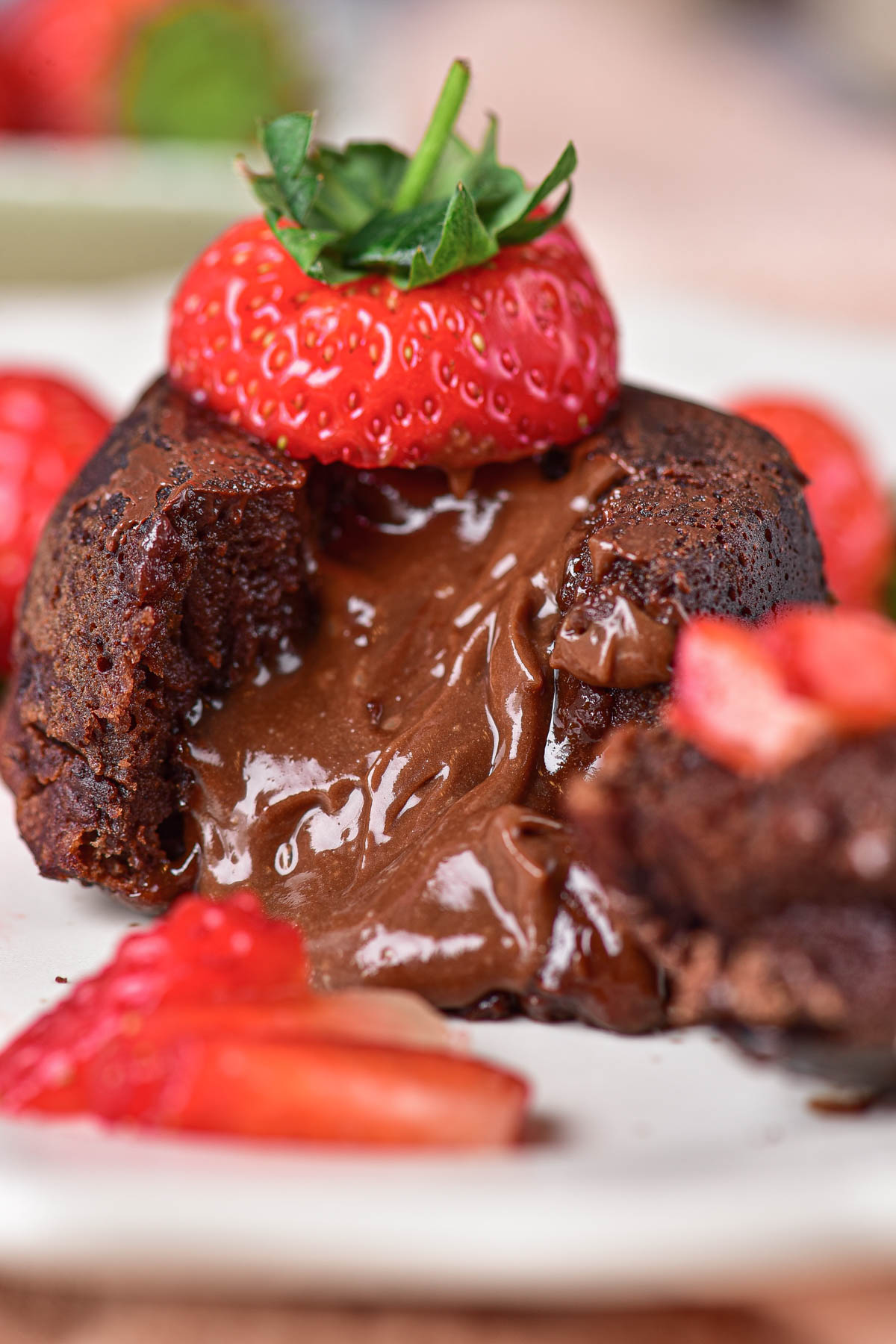 close up of the center of a molten chocolate lava cake