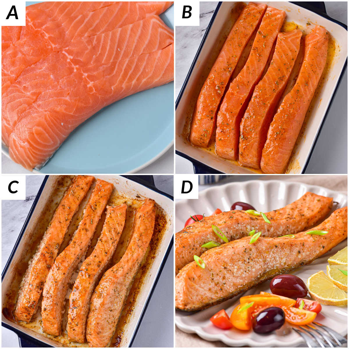 image collage showing the steps for how long to bake salmon at 350 degrees