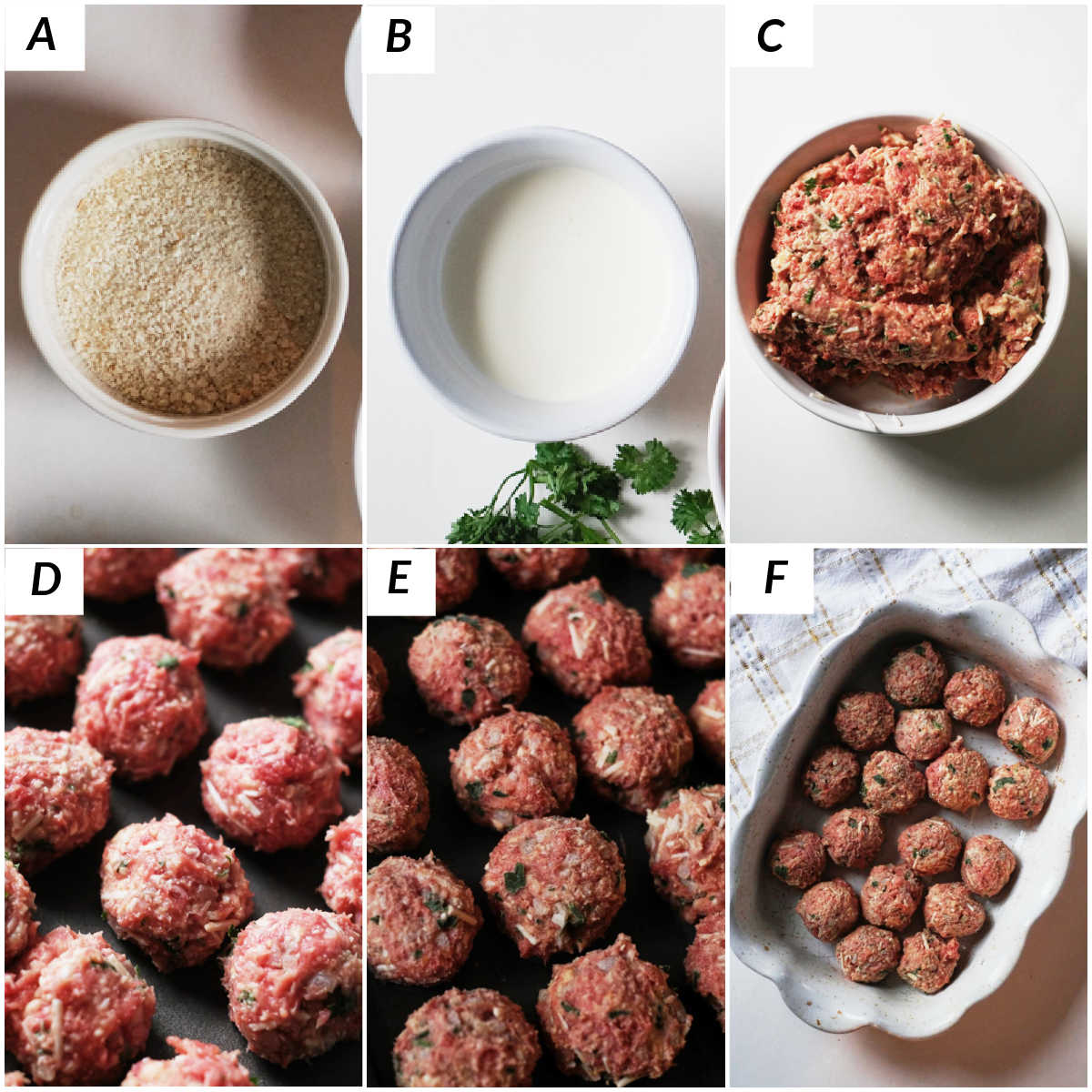 image collage showing some of the steps for how to bake meatballs in the oven