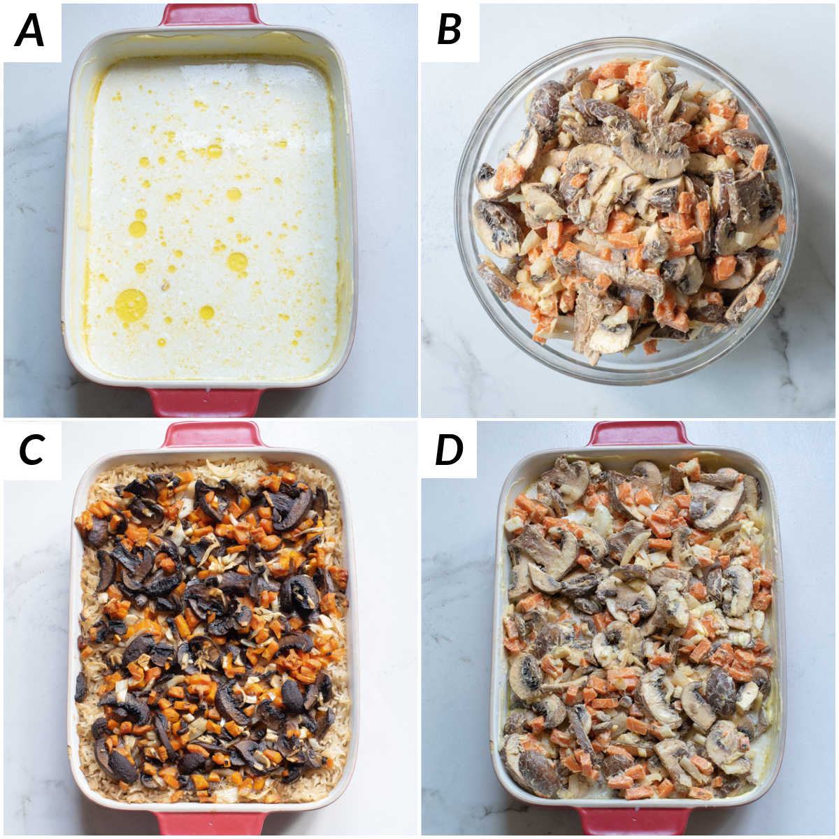 image collage showing the steps for making mushroom rice