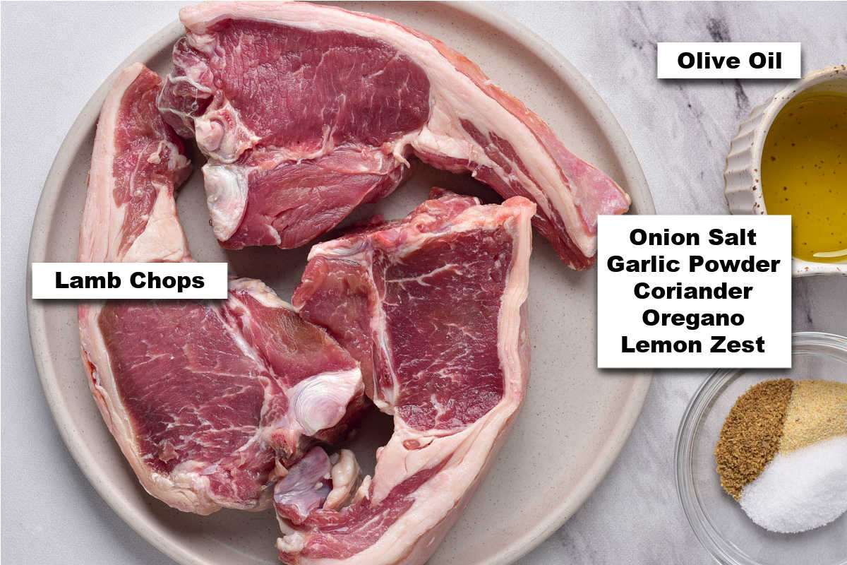 the ingredients for making air fryer lamb chops