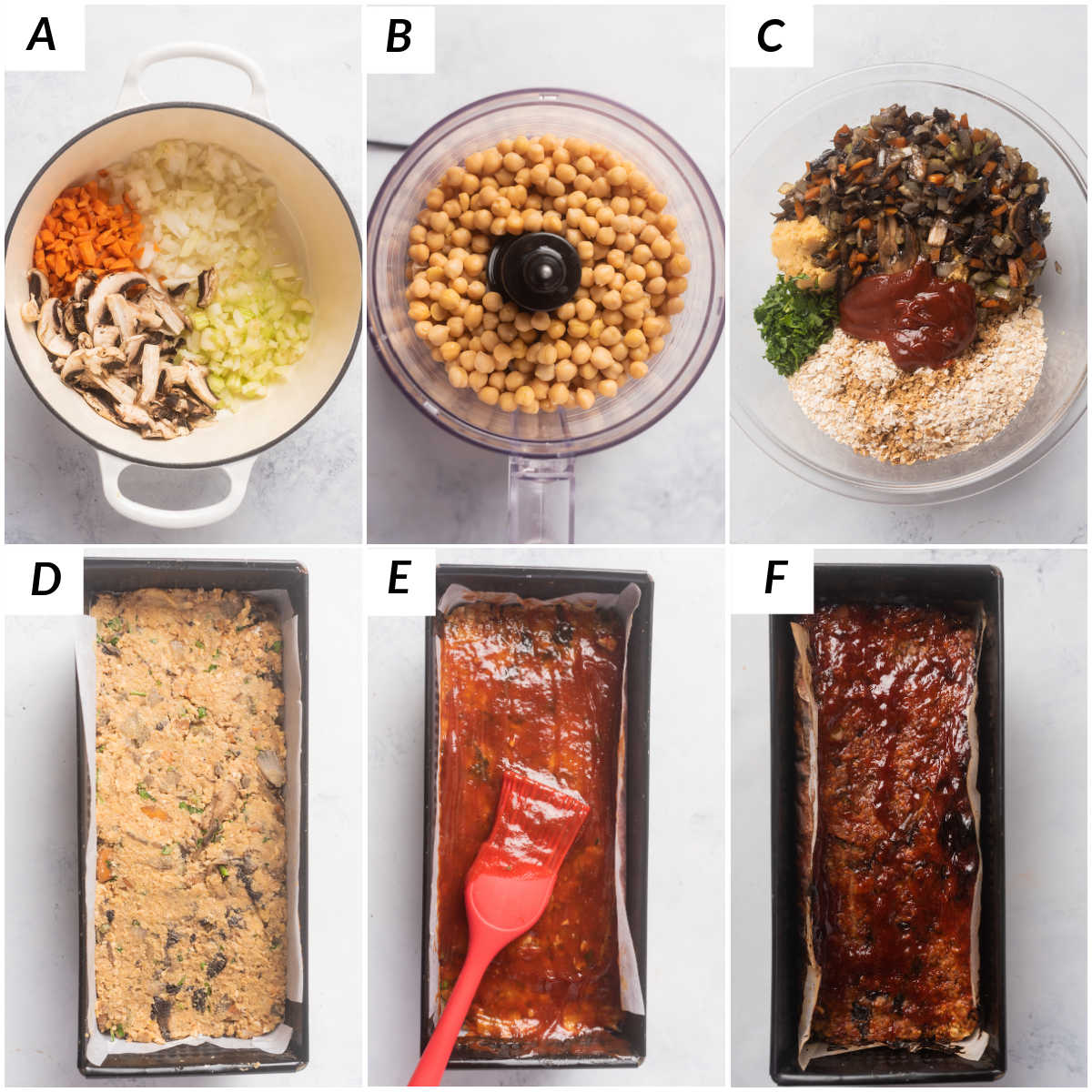 image collage showing the steps for making vegan meatloaf