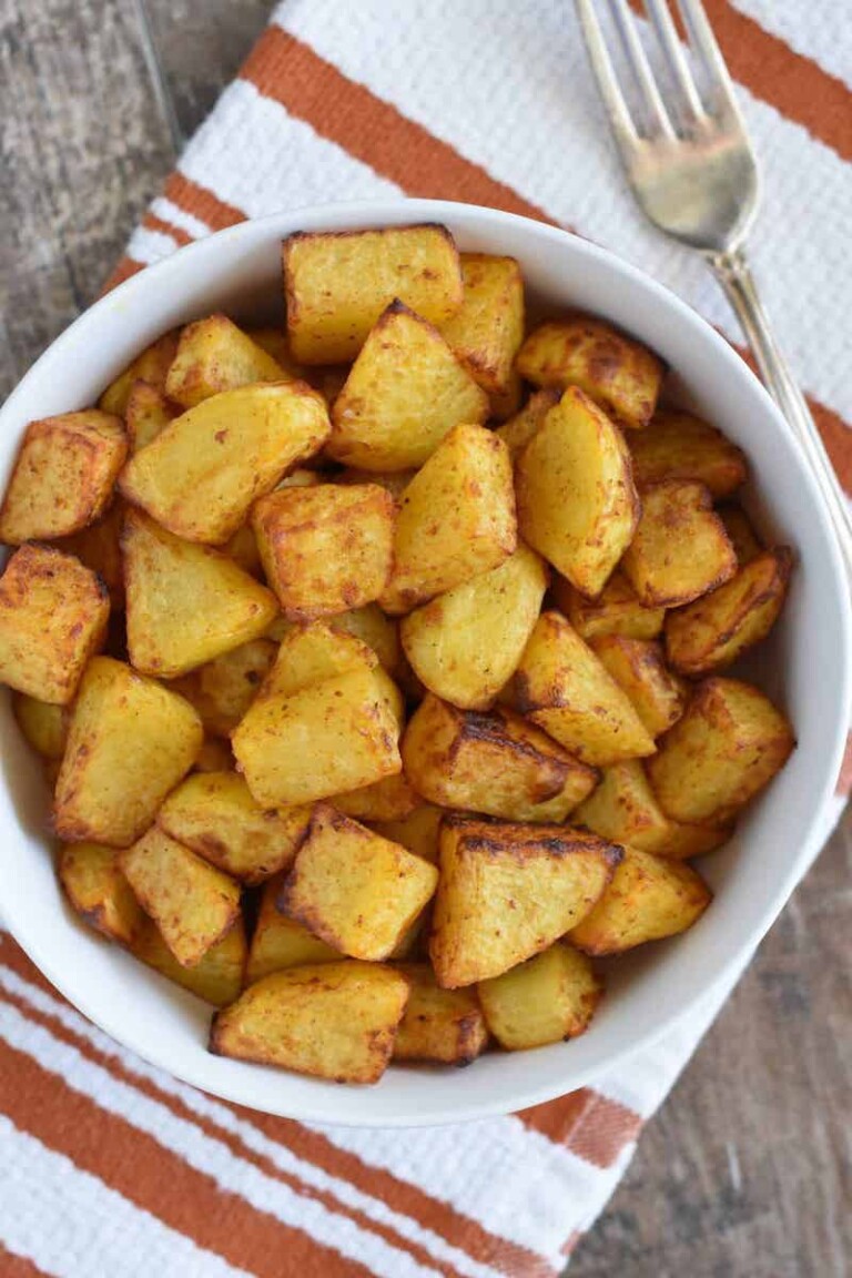 top down view of the completed air fryer home fries recipe