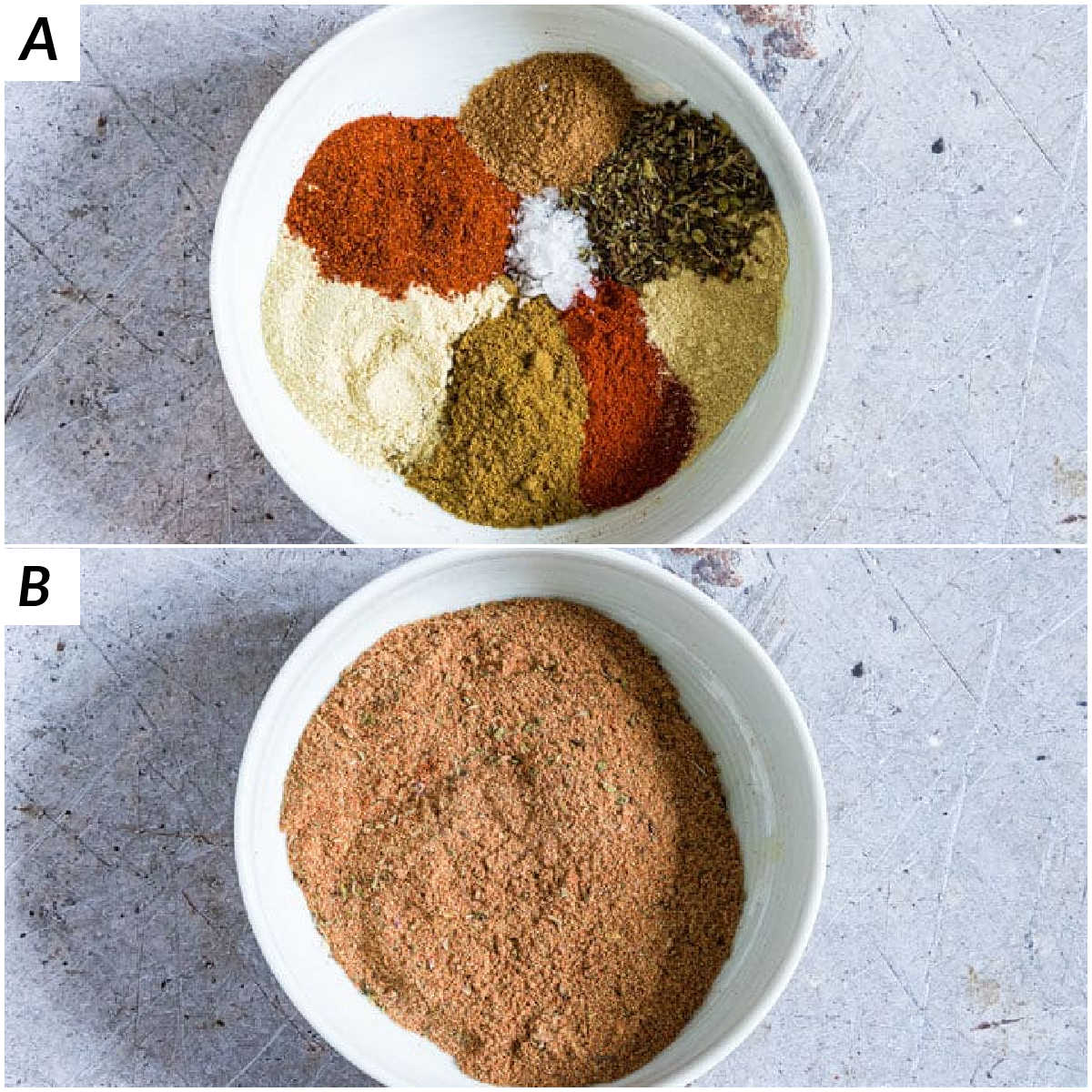 image collage showing the steps for making fajita seasoning