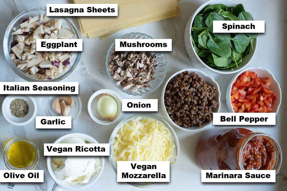 the ingredients for making vegan lasagna