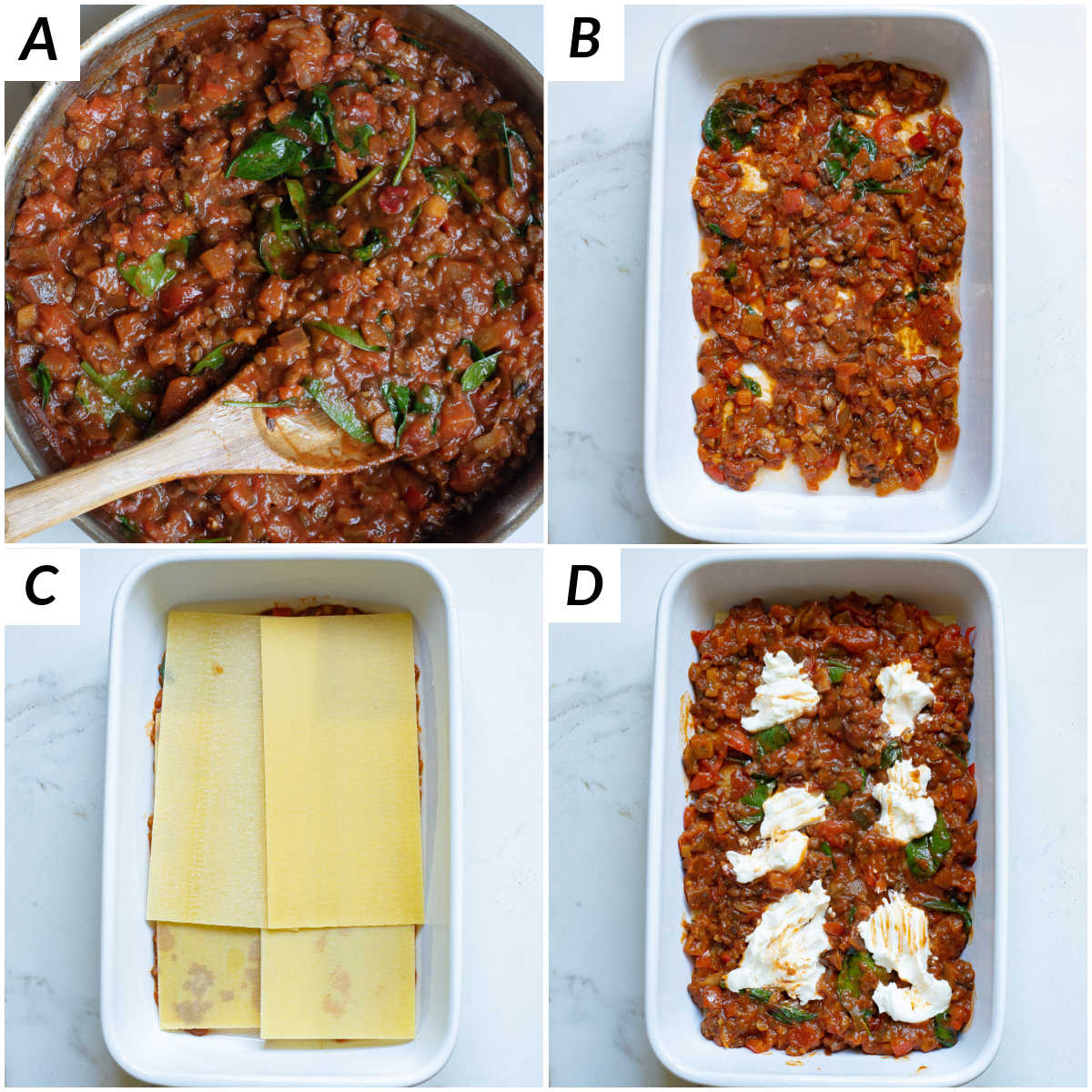 image collage showing the first steps for making vegan lasagna
