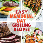 A collage of images of grilled food