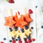 easy 4th of july fruit kabobs on a plate