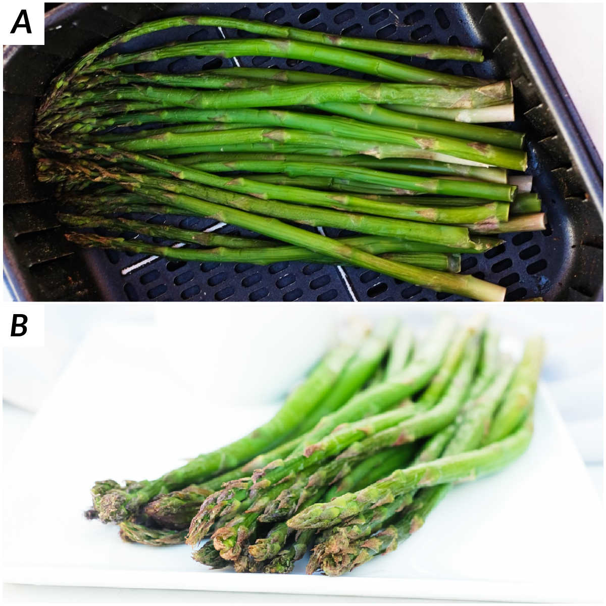 image colllage showing some of the steps for making frozen asparagus in air fryer