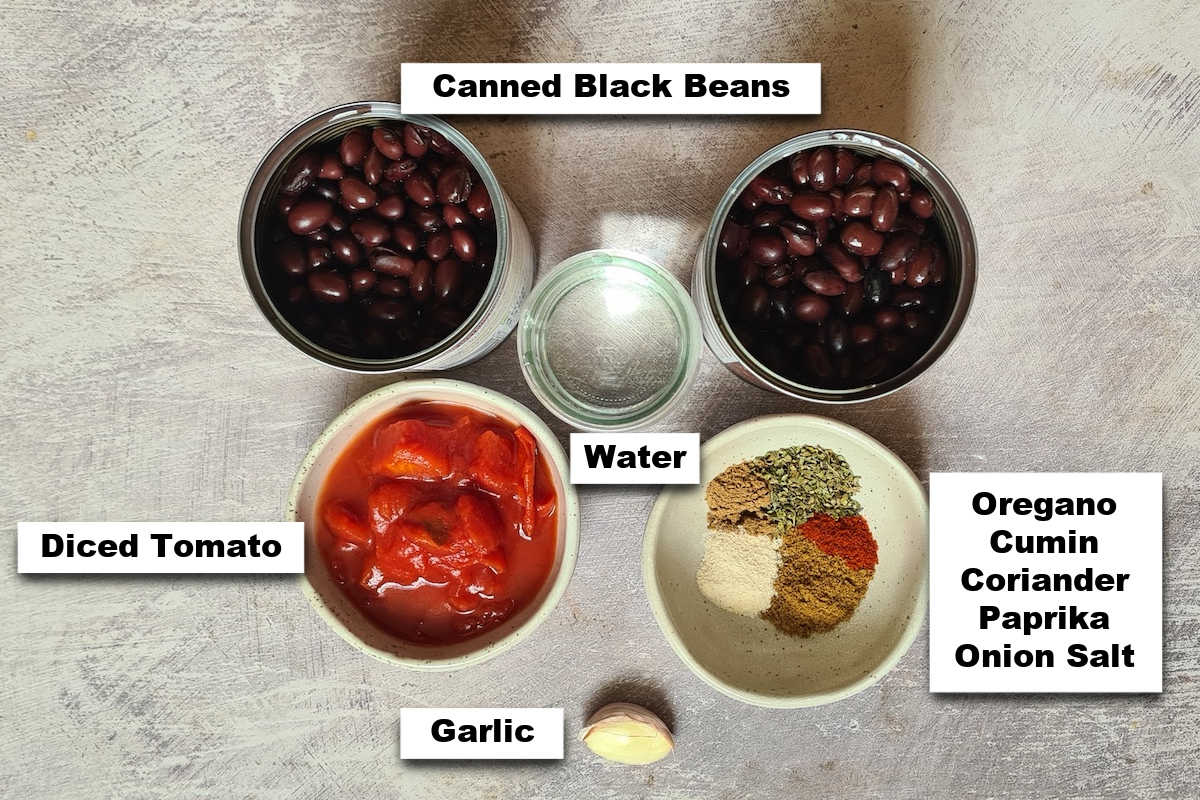 the ingredients needed to learn how to cook canned black beans