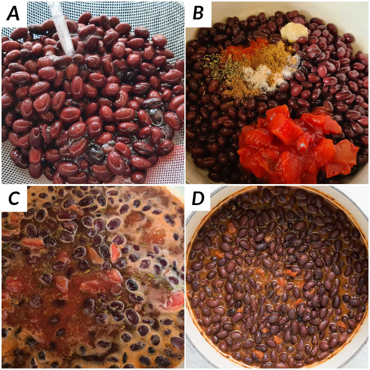 image collage showing the steps for how to cook canned black beans