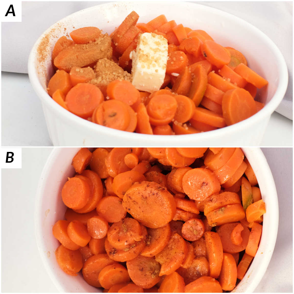 image collage showing the steps for how to cook canned carrots in the oven