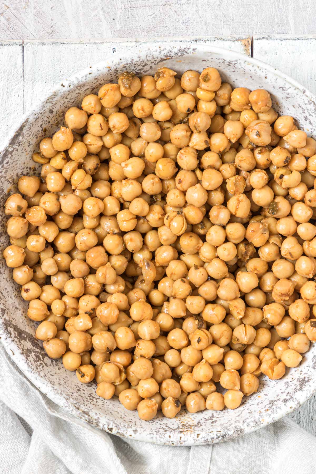 top down view of the completed how to cook canned chickpeas recipe