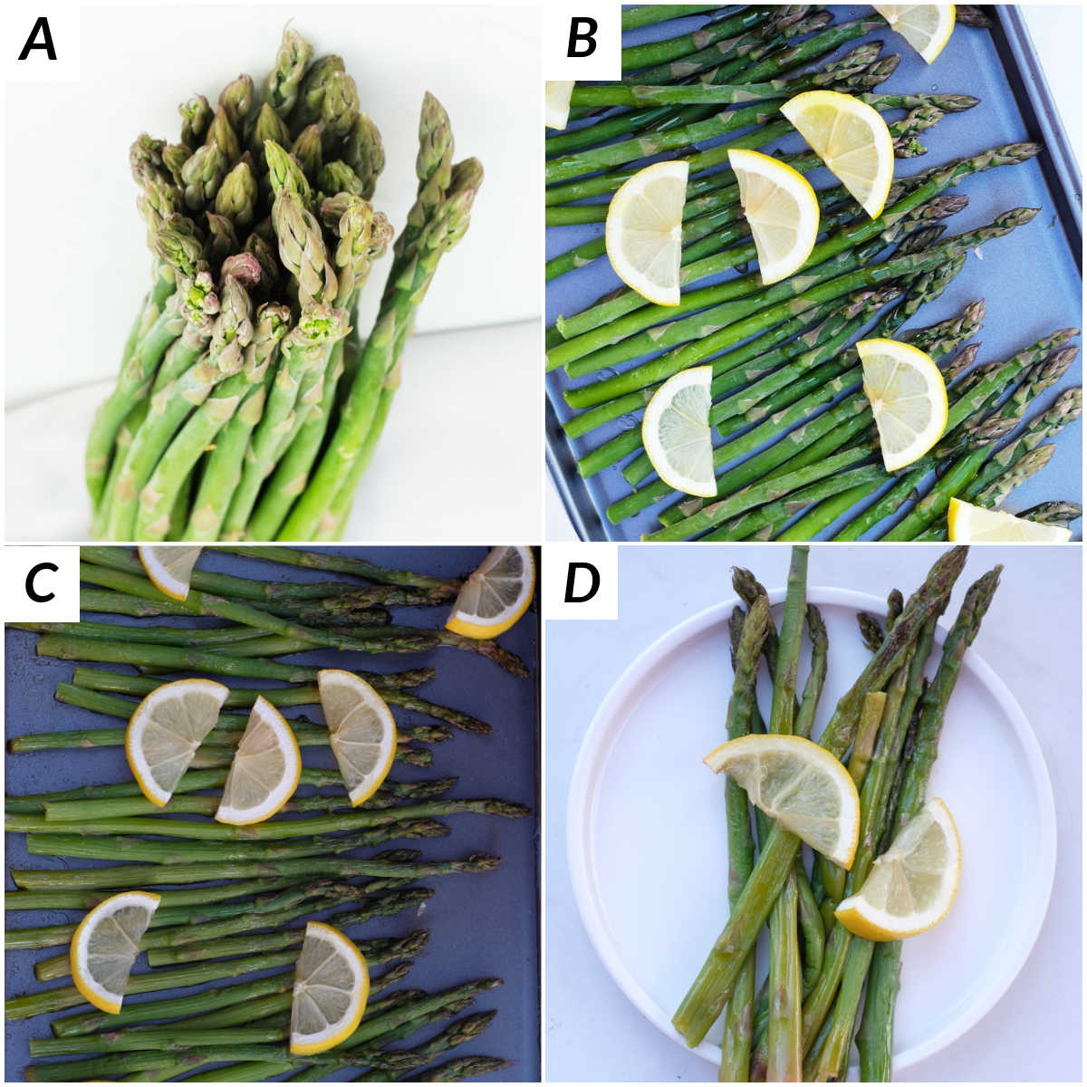 image collage showing the steps for how to cook frozen asparagus in oven