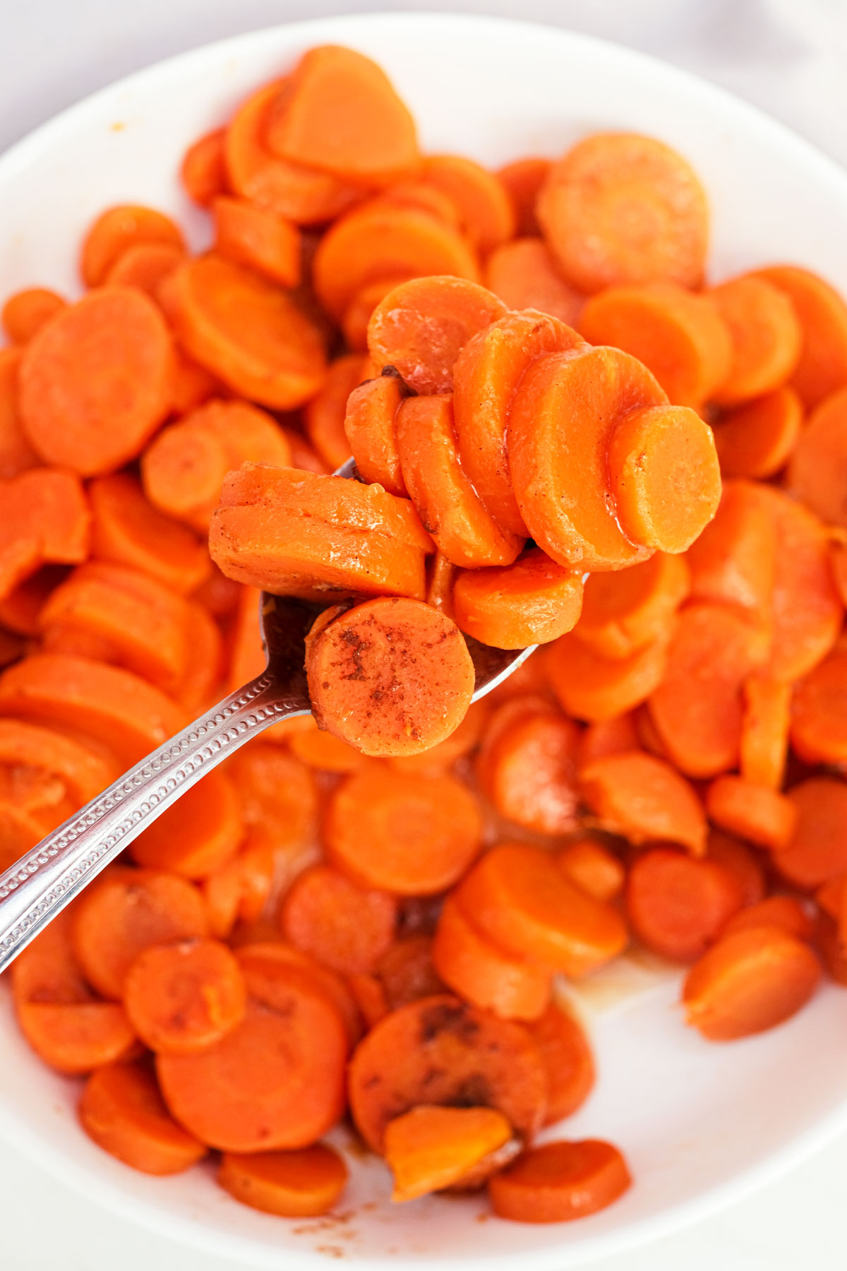 close up view of the completed how to cook canned carrots recipe