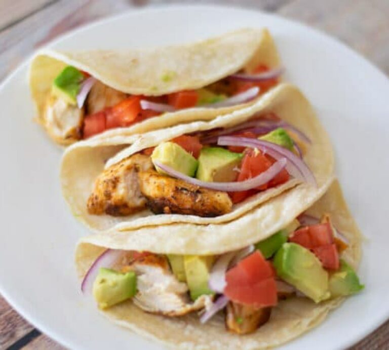 Blackened Chicken Tacos in a white plate.