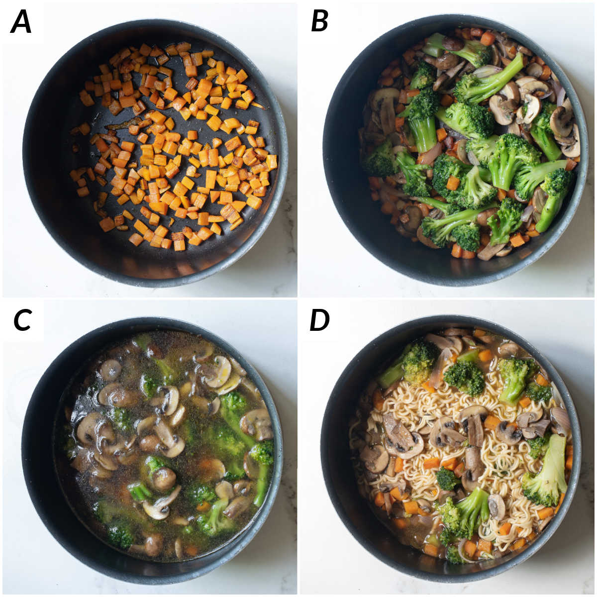 image collage showing the steps for making ramen noodle soup