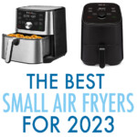 A collage of images of small air fryers